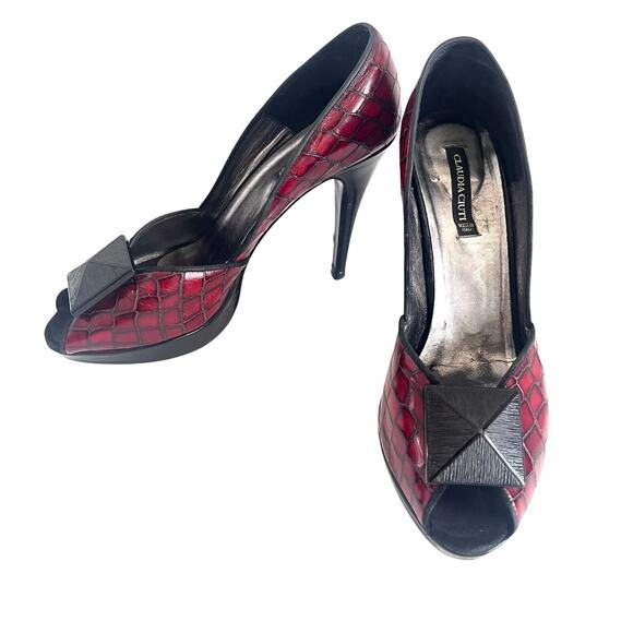 VTG Claudia Ciuti Dark Red Croc Shoe Open Toe Pump 9.5 - Picture 2 of 10